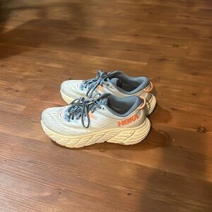 Hoka Women's Light Blue Gray Athletic Shoes with Coral Accents